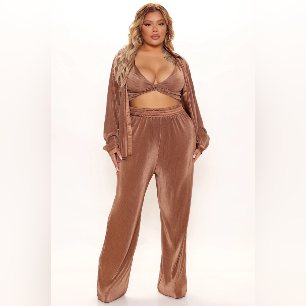 Fashion Nova Tan Velvet Wide Leg Pants